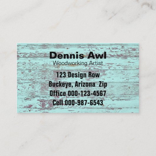 ウッドワーカーアーティスト素朴ヴィンテージティール（緑がかった色）リサイクルウッド 名刺 (裏面)