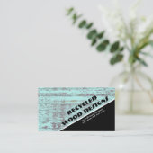 ウッドワーカーアーティスト素朴ヴィンテージティール（緑がかった色）リサイクルウッド 名刺 (スタンド正面)