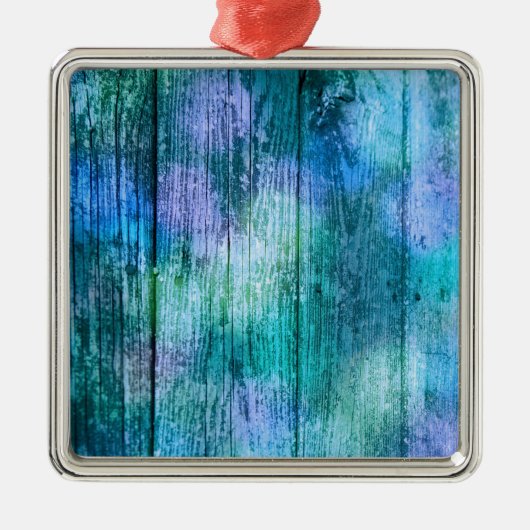 ウッドンフェンスグラフィティパープルブルーグリーンターコイズ メタルオーナメント (正面)