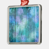 ウッドンフェンスグラフィティパープルブルーグリーンターコイズ メタルオーナメント (左)