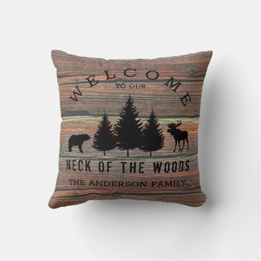 ウッド動揺してコージーキャビン歓迎ファミリー名Thr クッション (裏面)
