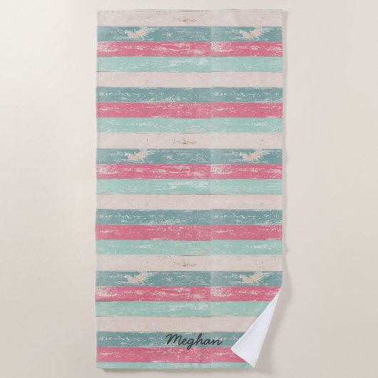 ウッド動揺してプランクパーソナライズされたビーチタオル ビーチタオル (正面)