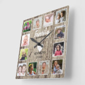 ウッド動揺して12フォトコラージュファミリー引用文 スクエア壁時計 (傾斜)