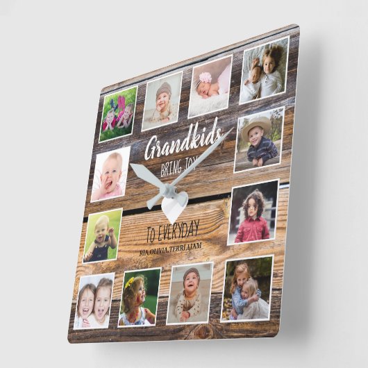 ウッド動揺して 12フォトコラージュ孫引用文 スクエア壁時計 (傾斜)