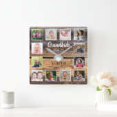 ウッド動揺して 12フォトコラージュ孫引用文  スクエア壁時計 (ホーム)