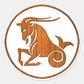 ウッド山羊座〔占星術の〕十二宮図シーヤギ星占い標識 ラウンドシール (正面)