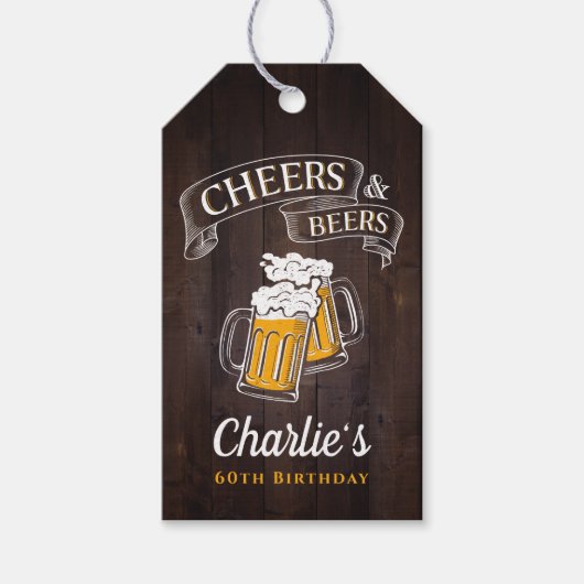 ウッド応援とビール任意の年齢誕生日 ギフトタグ (正面)