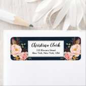 ウッド牡丹フローラネイビーパーソナライズされたカスタムアドレス ラベル (インサイチュ)