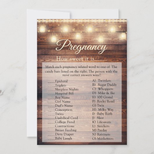 ウッド男の赤ちゃんベビーシャワー妊娠ゲームカード 招待状 (正面)