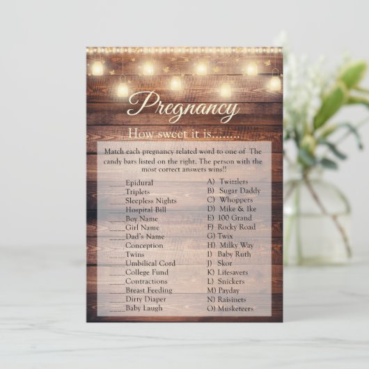 ウッド男の赤ちゃんベビーシャワー妊娠ゲームカード 招待状 (スタンド正面)