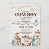 ウッド私たちの小さなカウボーイワイルドウエストボーイベビーシャワー 招待状 (正面/裏面)