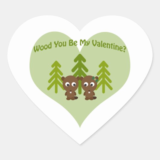 ウッド私のかわいいビーバー ハートシール (正面)