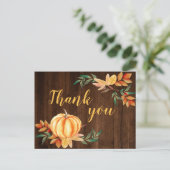 ウッド秋ウォーターカラーオレンジカボチャありがとう ポストカード (スタンド正面)