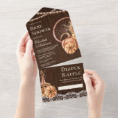 ウッド秋素朴秋ボホパンプキンベビーシャワー オールインワン招待状 (貼ってはがせる)