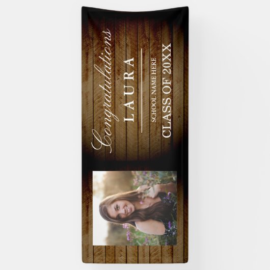 ウッド素朴おめでとう大学院卒業フォトバナー 横断幕 (縦)