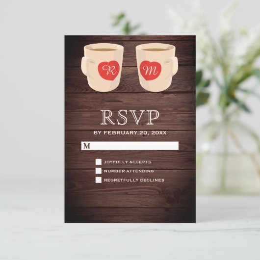 ウッド素朴かわいいコーヒーマグRSVP 出欠カード (スタンド正面)