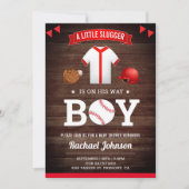 ウッド素朴かわいいスポーツ少年野球ベビーシャワー 招待状 (正面)