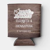 ウッド素朴たった今結婚しましたエレガントな結婚式の好意 缶クーラー (正面)