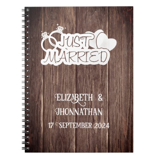 ウッド素朴たった今結婚しましたエレガントウェディングプランナー ノートブック (正面)