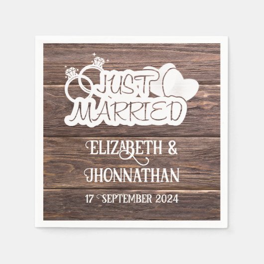 ウッド素朴たった今結婚しましたエレガントカントリーウェディング スタンダードカクテルナプキン (正面)