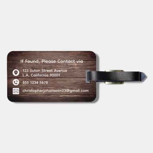 ウッド素朴たった今結婚しましたホワイトタイポグラフィカップル ラゲッジタグ (裏面横)