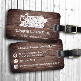 ウッド素朴たった今結婚しましたホワイトタイポグラフィカップル ラゲッジタグ