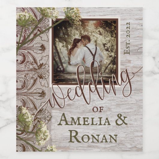 ウッド素朴とバーラップ結婚ズ ワインラベル (シングルラベル)