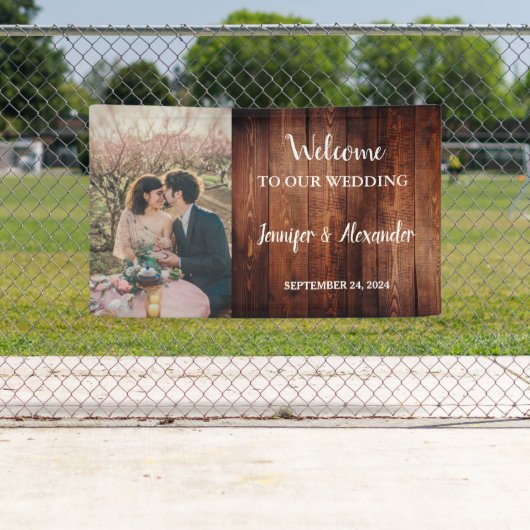ウッド素朴は我々の写真に結婚ようこそ 横断幕 (インサイチュ)