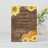 ウッド素朴ひまわりカボチャ引っ越し祝いパーティーパーティー 招待状 (スタンド正面)