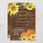 ウッド素朴ひまわりカボチャ引っ越し祝いパーティーパーティー 招待状 (正面/裏面)