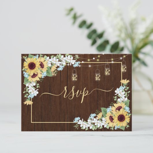 ウッド素朴ひまわりダスティブルーフローラ 出欠カード (スタンド正面)