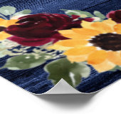 ウッド素朴ひまわりネイビーストリングライト結婚ズ ポスター (角)