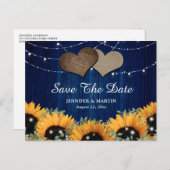 ウッド素朴ひまわりネイビーブルー結婚ズ 案内ポストカード (正面/裏面)