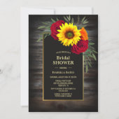 ウッド素朴ひまわりバーガンディバラブライダルシャワー 招待状 (正面)