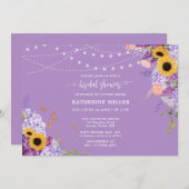 ウッド素朴ひまわりフローラリースブライダルシャワー 招待状 (正面/裏面)