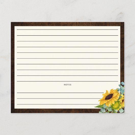 ウッド素朴ひまわりブライダルシャワーレシピカード (裏面)