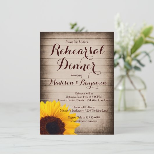 ウッド素朴ひまわりリハーサルディナー招待状 招待状 (スタンド正面)