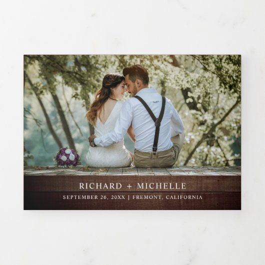 ウッド素朴ひまわり花ホワイトパンプキン秋の結婚式 三つ折り招待状 (カバー)