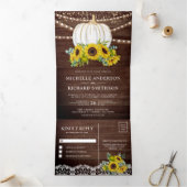 ウッド素朴ひまわり花ホワイトパンプキン秋の結婚式 三つ折り招待状 (内部)