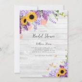 ウッド素朴ひまわり薄紫フローラブライダルシャワー 招待状 (正面)