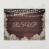 ウッド素朴アイボリーレースストリングライツライトウェディングRSVP インビテーションポストカード (正面)