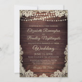 ウッド素朴アイボリーレースストリングラ結婚イトのInvite 招待状 (正面)