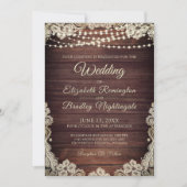 ウッド素朴アイボリーレースストリングラ結婚イト 招待状 (正面)