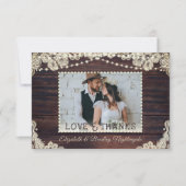 ウッド素朴アイボリーレースライト2枚結婚の写真 サンキューカード (正面)