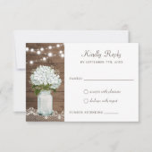 ウッド素朴アジサイのメイソンジャールレースベビーズブレス 招待状 (正面)