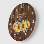 ウッド素朴アンドサンフラワーズファームハウスキッチン ラージ壁時計 (傾斜)