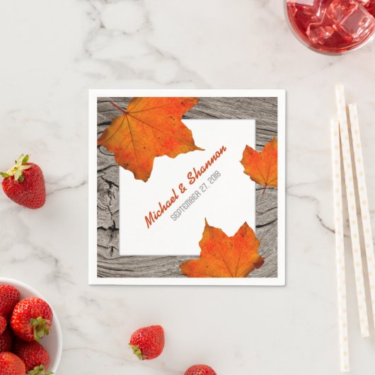 ウッド素朴アンド離れ秋の結婚式紙ナプキンス スタンダードカクテルナプキン (インサイチュ)