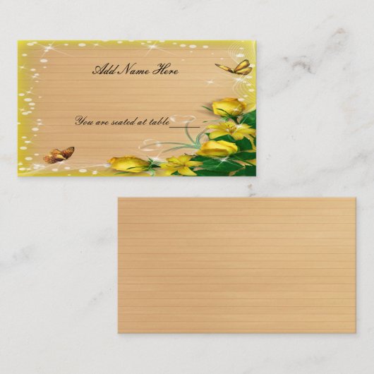 ウッド素朴イエロフローラバタフライテーブルプレース プレイスカード (正面/裏面)