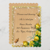 ウッド素朴イエロフローラバタフライ披露宴 招待状 (正面/裏面)
