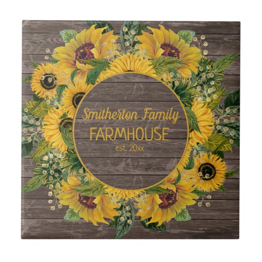 ウッド素朴イエローサンフラワーズファミリーファームハウス タイル (正面)